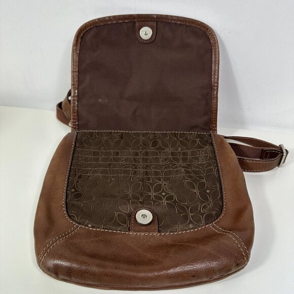 Fossil Brown Leather Saddle Crossbody Messenger Flap Bag - Picture 11 of 12
